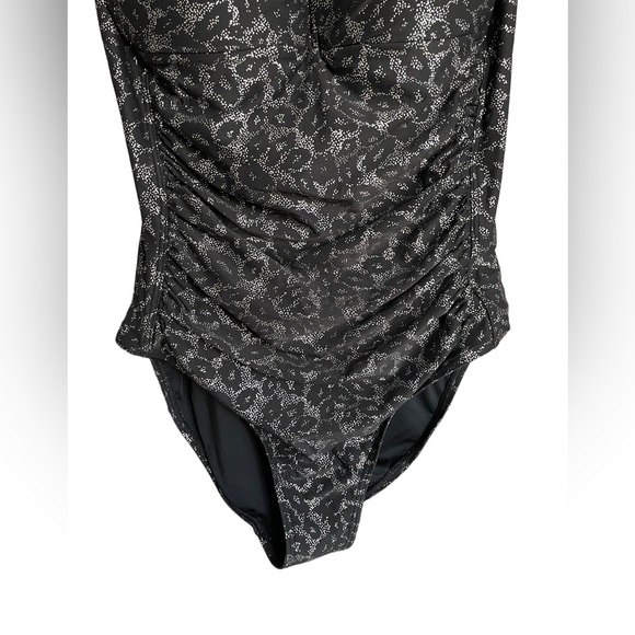 Niptuck Leopard Foil Joanne One Piece Swimsuit Metallic Gold Ruched Front Sz 8 - Picture 5 of 14